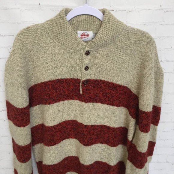 Vintage BOG SPORT Wool Henley Sweater Striped Grandpa Style MEN'S Sz XL NEW - Picture 2 of 9